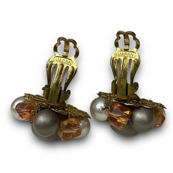 Vintage Classy Gold Toned Brown Garnet Burnt Orange Beaded Grey & Pearl Crystal - Picture 3 of 9